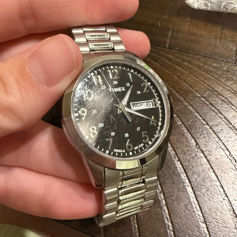 Timex Silver Watch with Black Dial